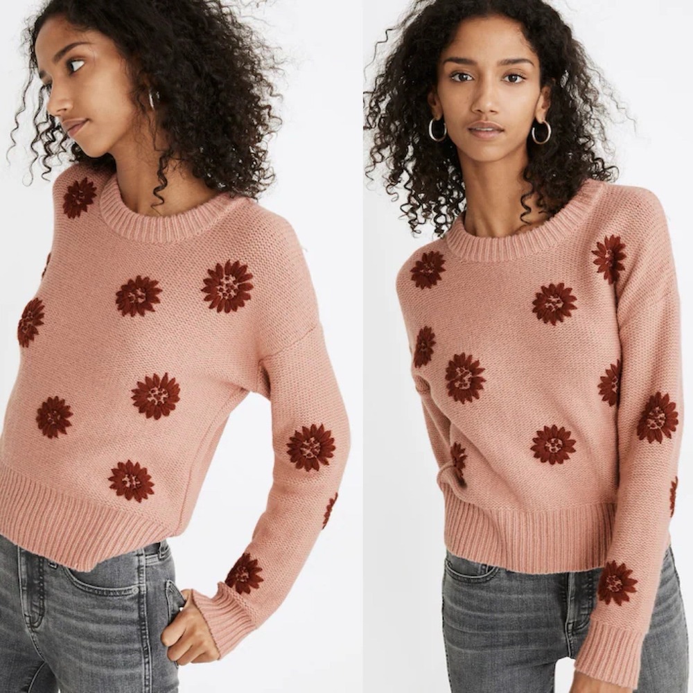 Madewell Sz S Flower Embroidered‎ Pullover Sweater Merino Wool & Alpaca Blend